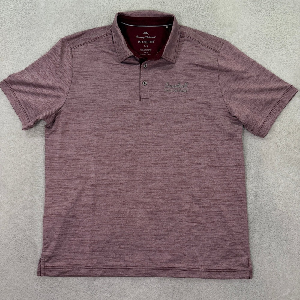 Tommy Bahama Mens Large Polo Shirt Baseball Hall of Fame IslandZone UPF 30 Golf